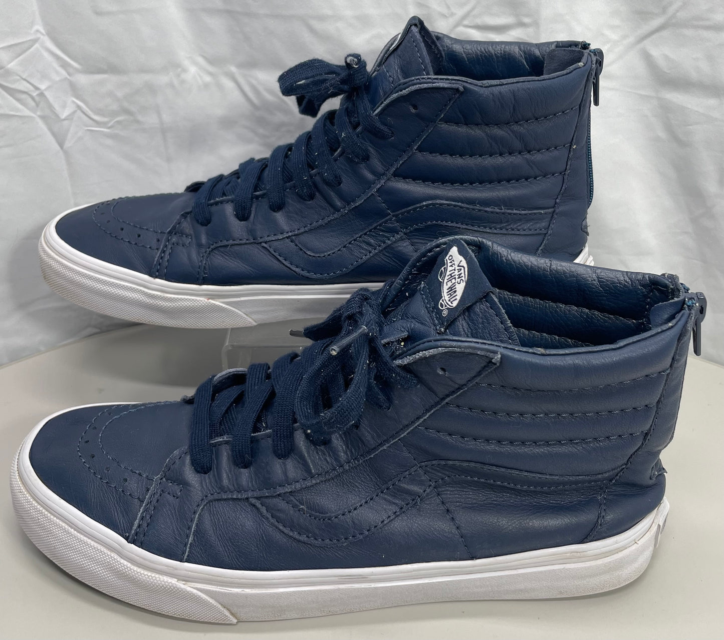 Vans Off the Wall Shoes SK8-Hi Reissue Zip Blue Leather High Tops Blue Wave Logo White Soles M 10.5/W12