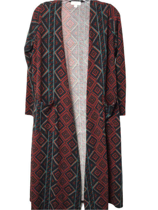 Lularoe Long Outerwear Cardigan Red Green Diamonds Ladies S