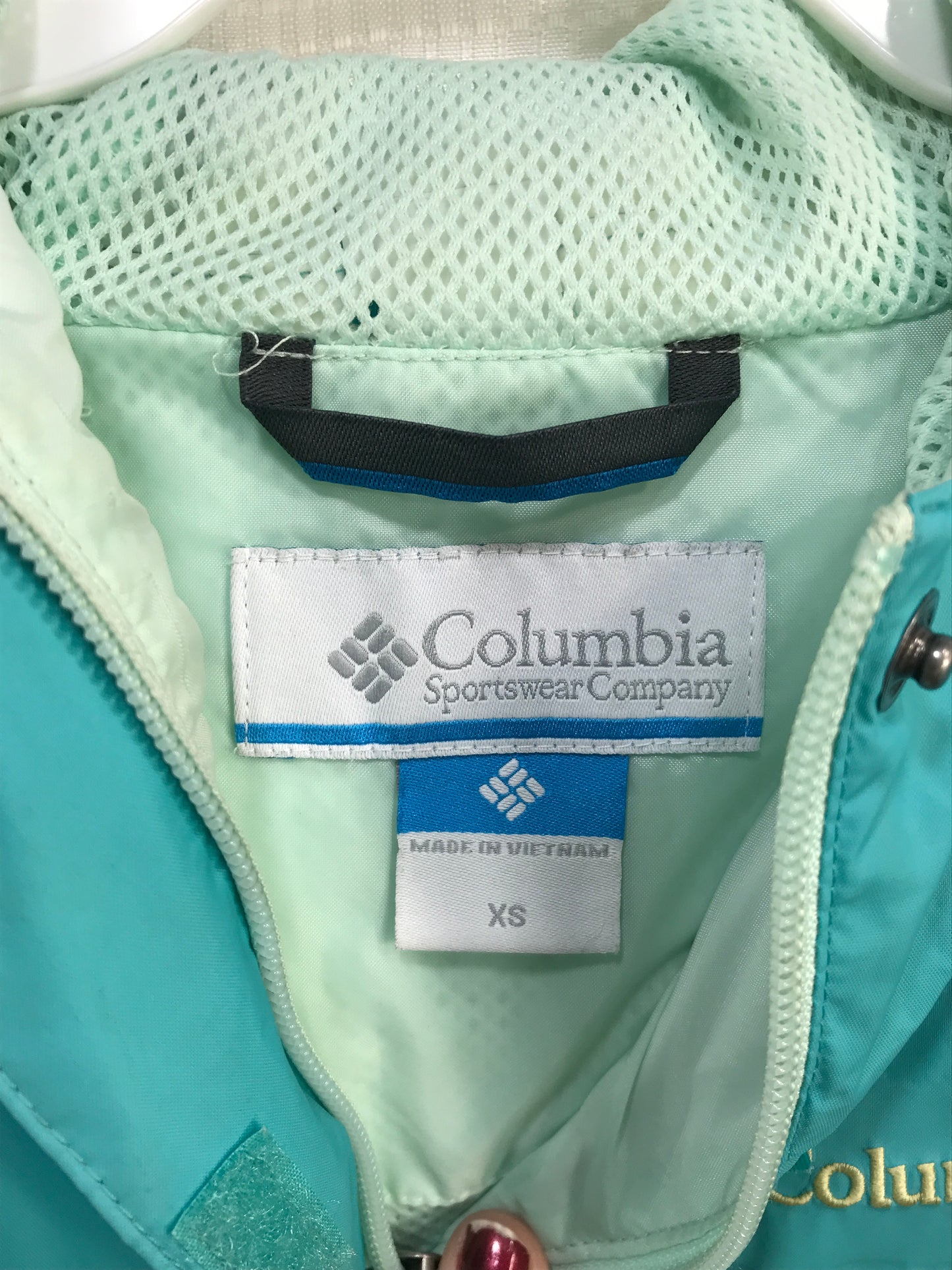 Columbia Full Zip Hooded Windbreaker Jacket TEAL Girls XS