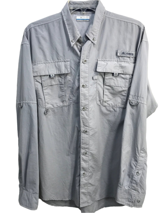 Columbia PFG Bahama Omin-Shade Long Sleeve Lt Gray  Mens M PEN MARK ON BACK