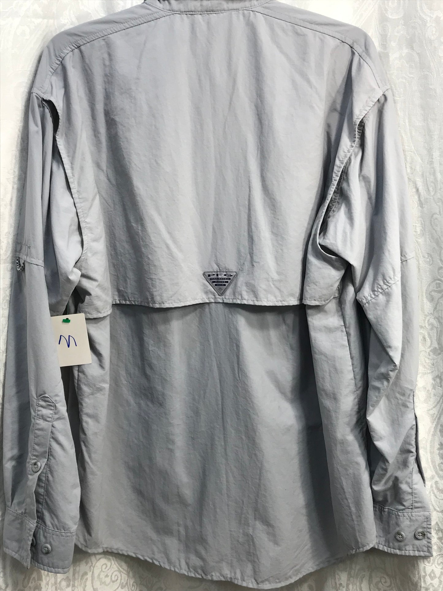 Columbia PFG Bahama Omin-Shade Long Sleeve Lt Gray  Mens M PEN MARK ON BACK