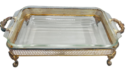 Vintage Leonard Silver Plated Server with Glass Casserole Dish Beautiful Petina Pattern!