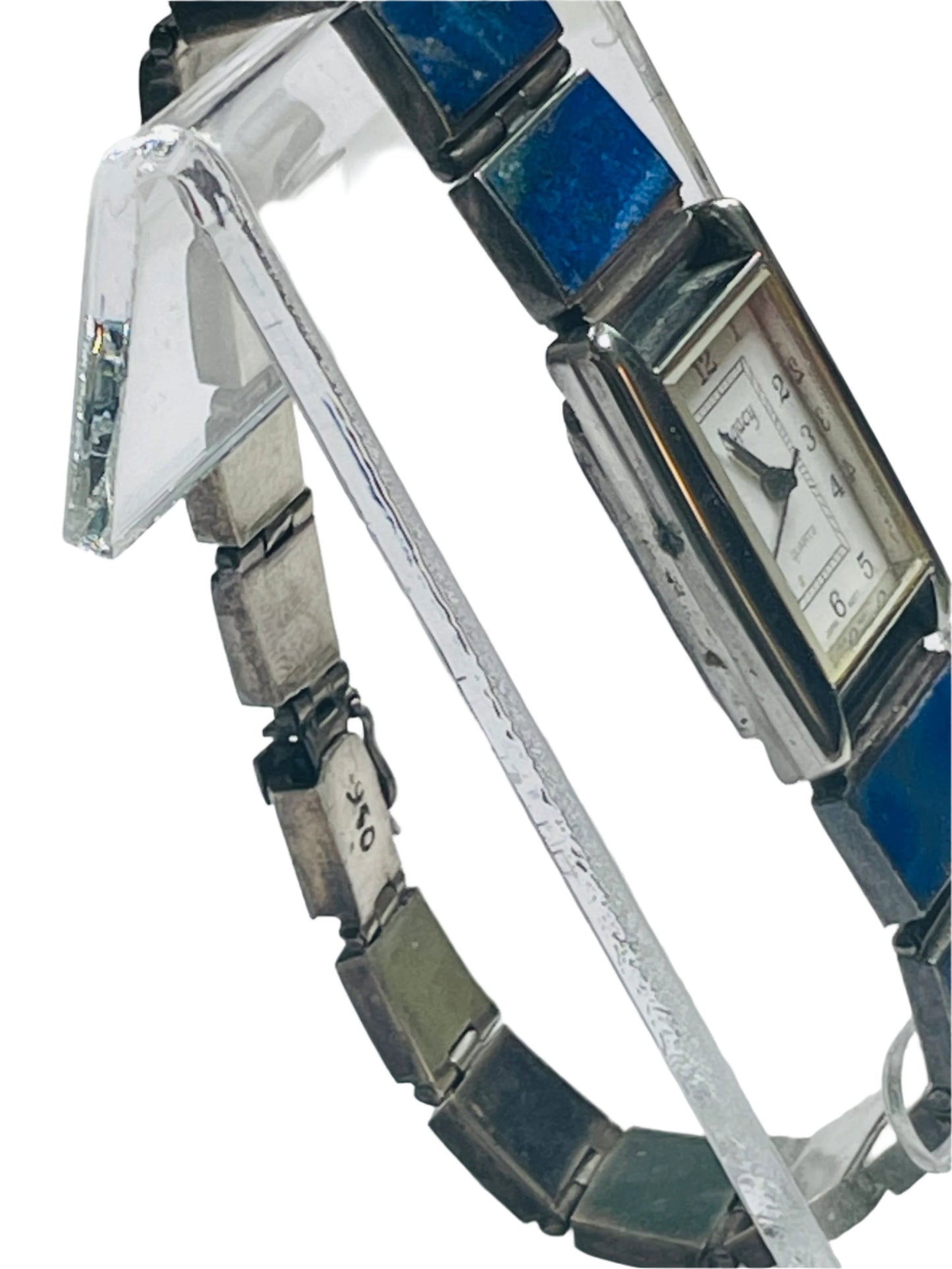 Sterling Silver 950 VINTAGE NON WORKING Watch Band Lapis Lazuli