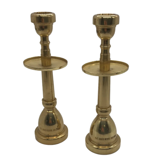 2 PC Brass Mouthpiece (Tuba + Trumpet) Made into Candle Sticks Very Unique!