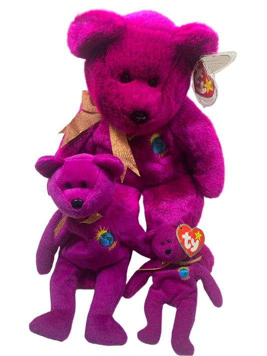 1999 TY Beanie Buddies Collection Teddy Bear MILLENINUM ALL 3 SIZES (5.5", 9", 14")