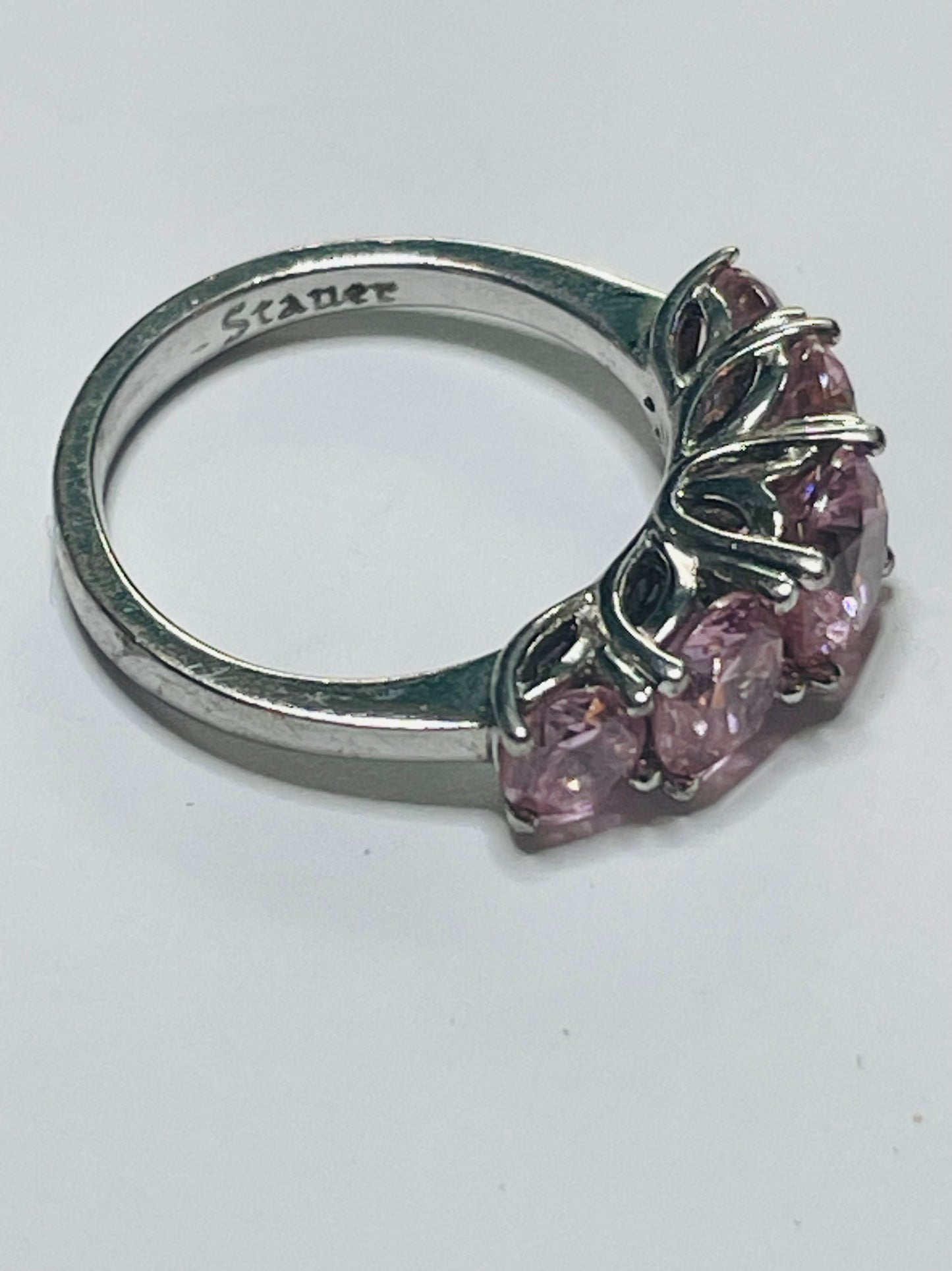 Sterling Silver 925 RING with 5 Pink Stones SIZE 4.5