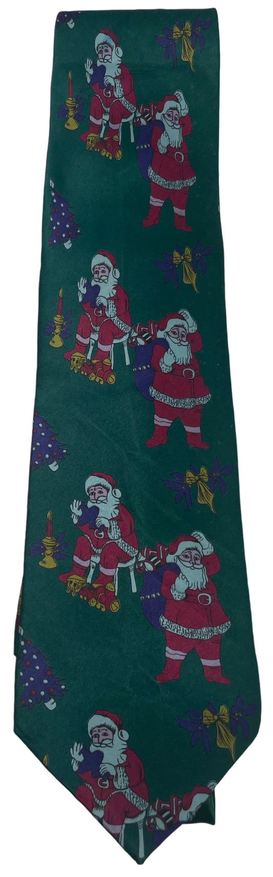 Vintage Haohua Green Silk Santa Claus Christmas Tie