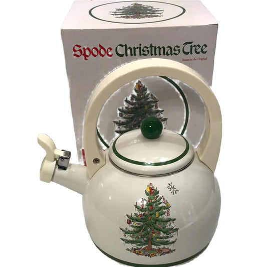 NIB Spode Christmas Tree Whistling Tea Kettle DAMAGED BOX