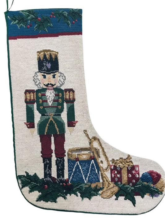 Christmas Stocking Needlepoint Toy Soldier Green Back