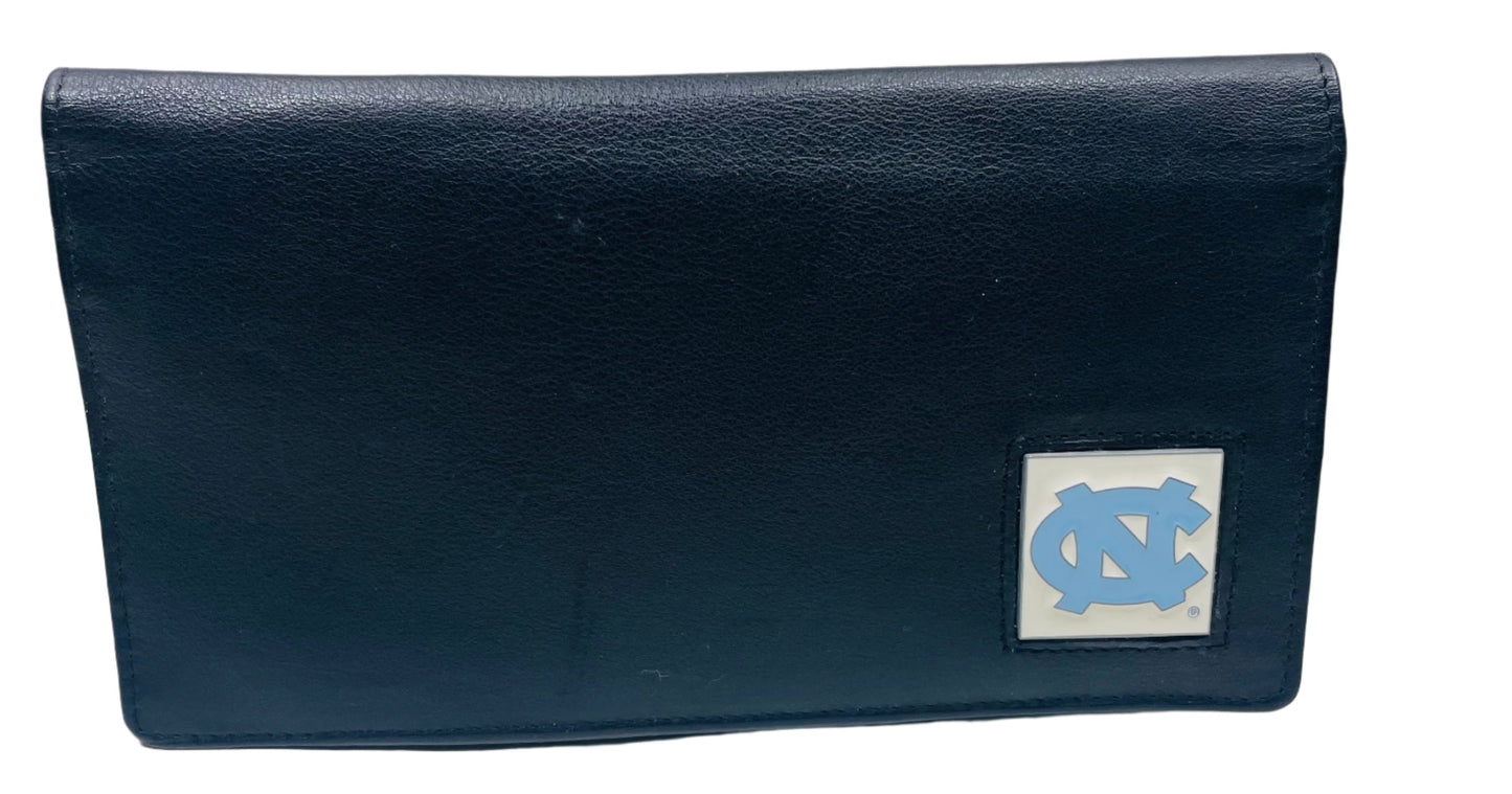 UNC Logo Black Leather Bifold Wallet Checkbook Cover Card Case