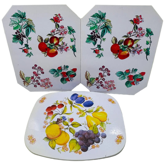 Vintage 3 PC Hot Pad Set Fruit & Flowers