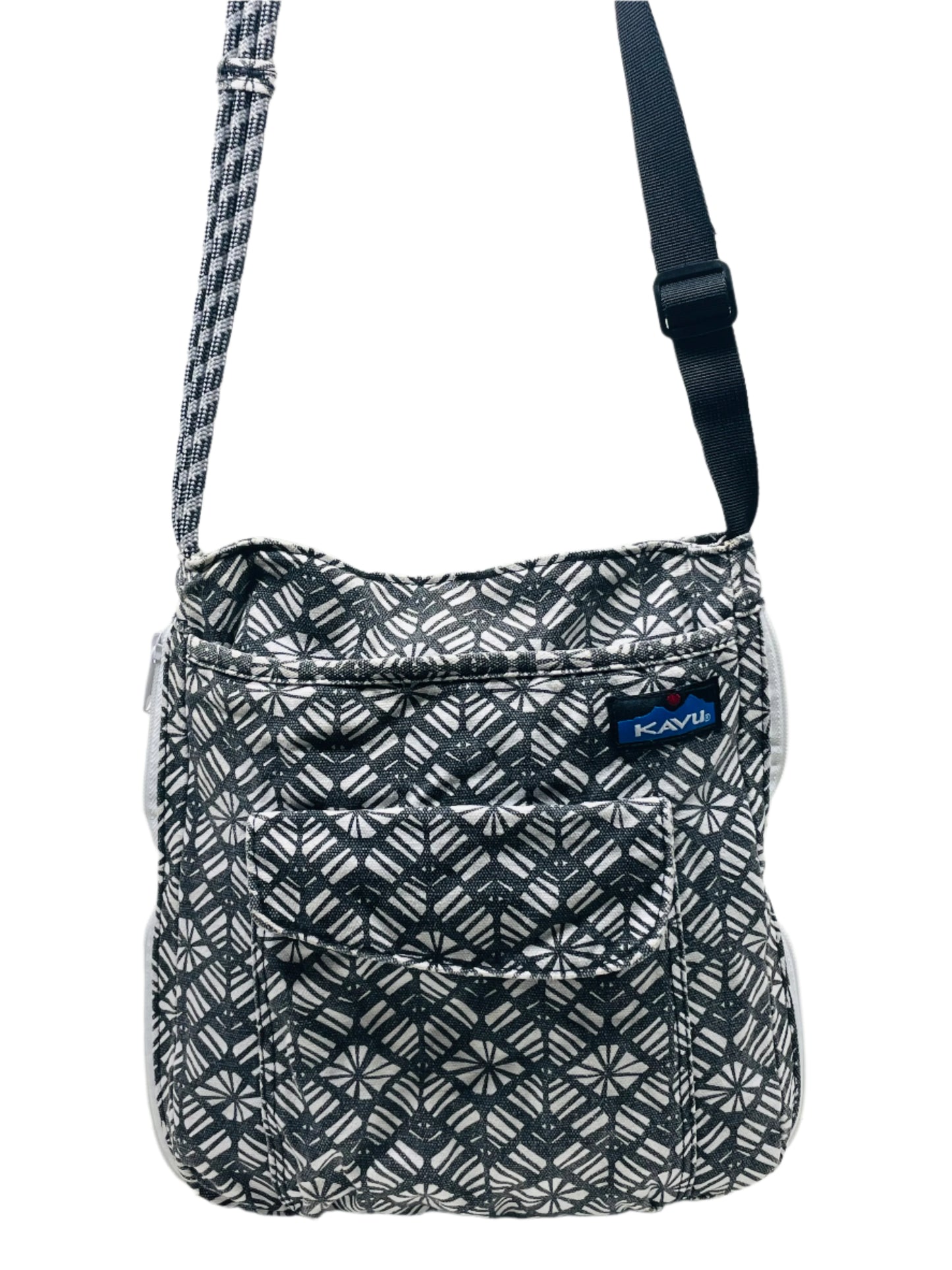 EUC! Kavu Crossbody Purse Canvas Black & White 11"