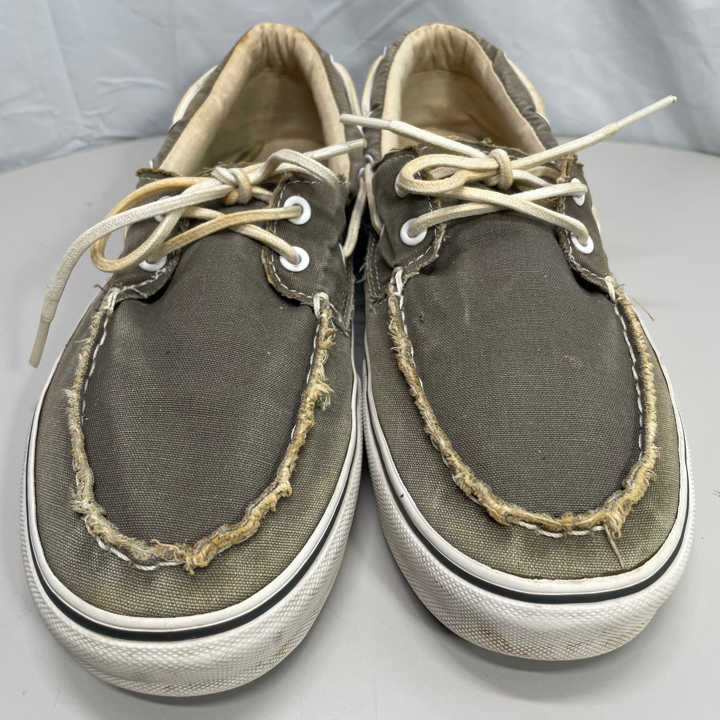 Vans Off the Wall Shoes Low Pewter/Gray Boat Shoe Leather Laces Staining M 10.5