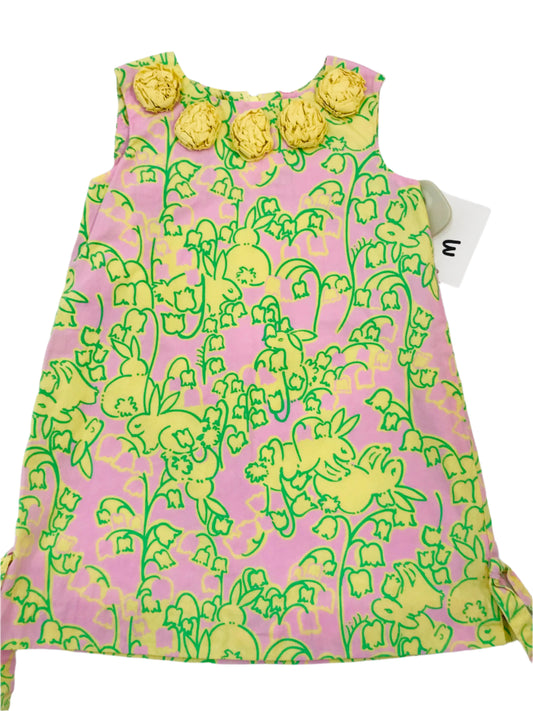 EUC Lilly Pulitzer Pink & Yellow & Green Bunny and Floral Pattern dress Girls 3