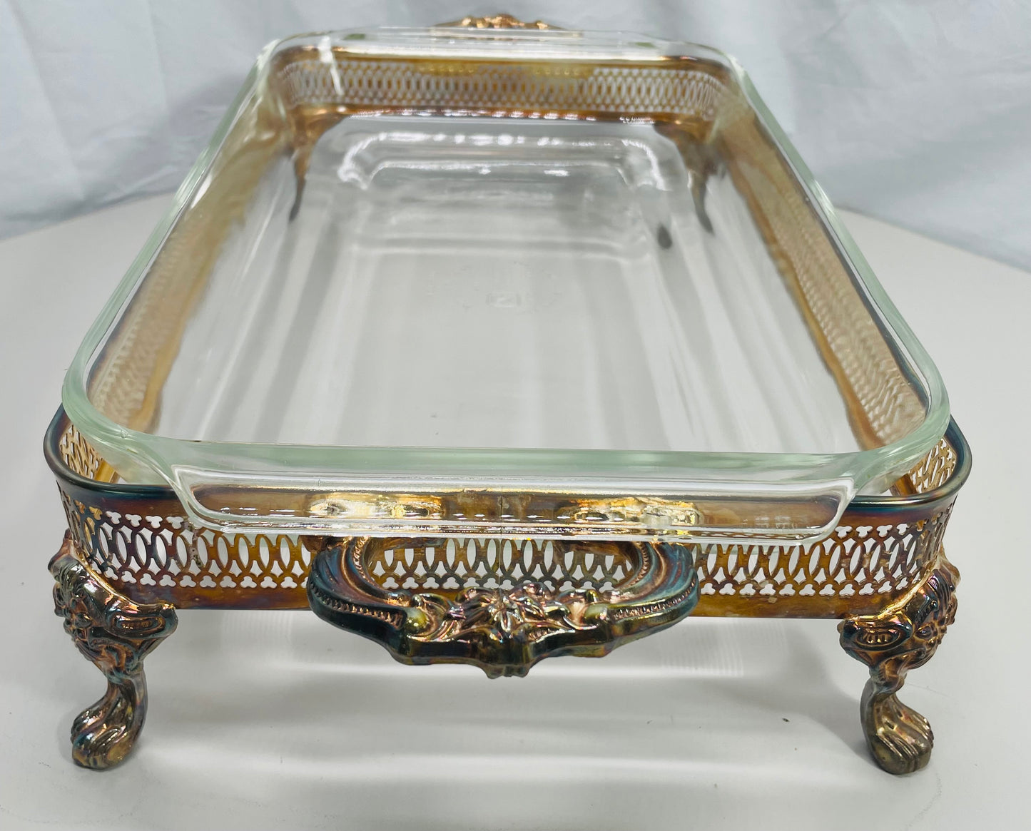 Vintage Leonard Silver Plated Server with Glass Casserole Dish Beautiful Petina Pattern!