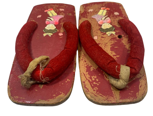 Vintage Oriental Japanese Wooden Shoes Sandals Slippers Child Size 6"