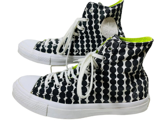 Converse All Star Chuck Taylor Hi Tops White Black Polka Dot Green Lining Ladies 9, Mens 7