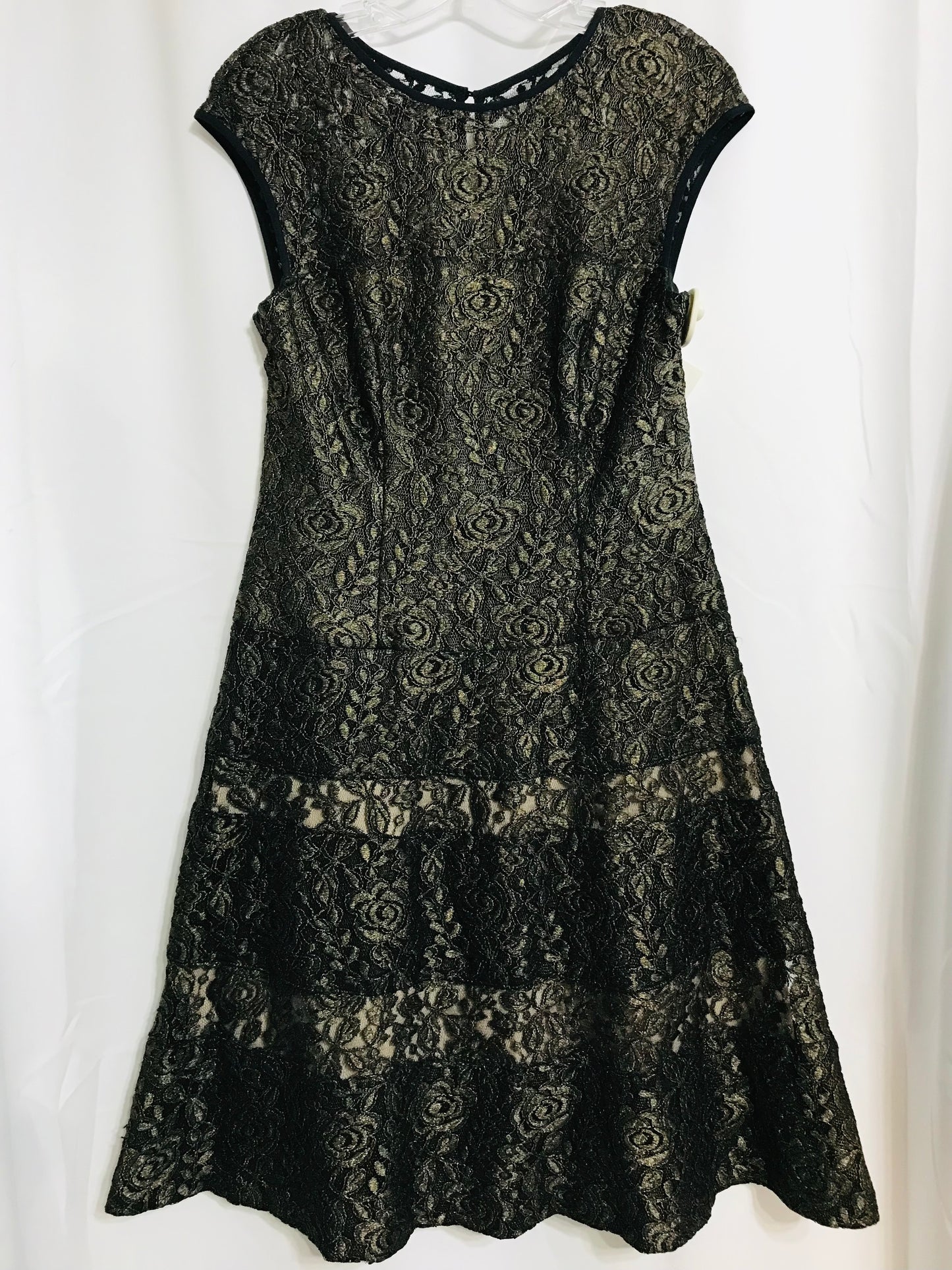 NWT Maggy London Bridesmaid/Prom/Ball Dress Black & Gold Floral Lace Ladies 10