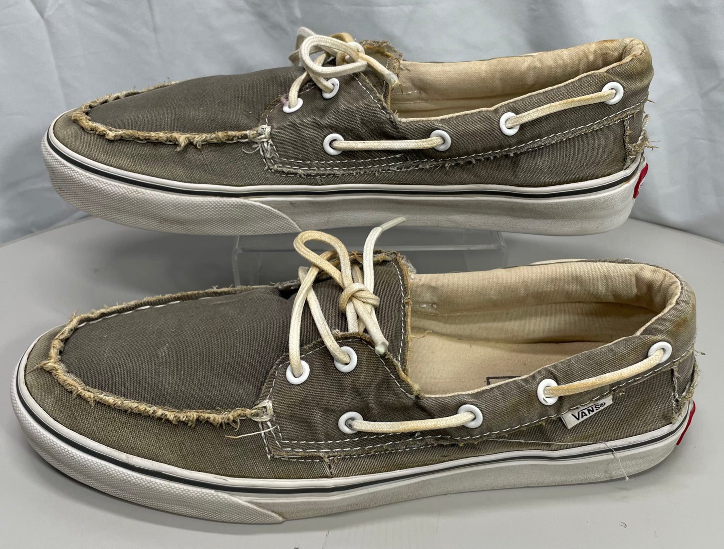 Vans Off the Wall Shoes Low Pewter/Gray Boat Shoe Leather Laces Staining M 10.5