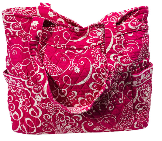 Vera Bradley Twirly Birds Quilted Tote Shoulder Bag Pink & White LT STAINING/WEAR