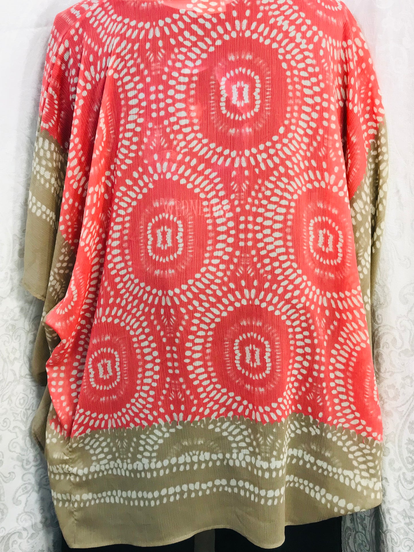 Chicos Sheer Poncho Flowy Top Pink & Tan Ladies OS