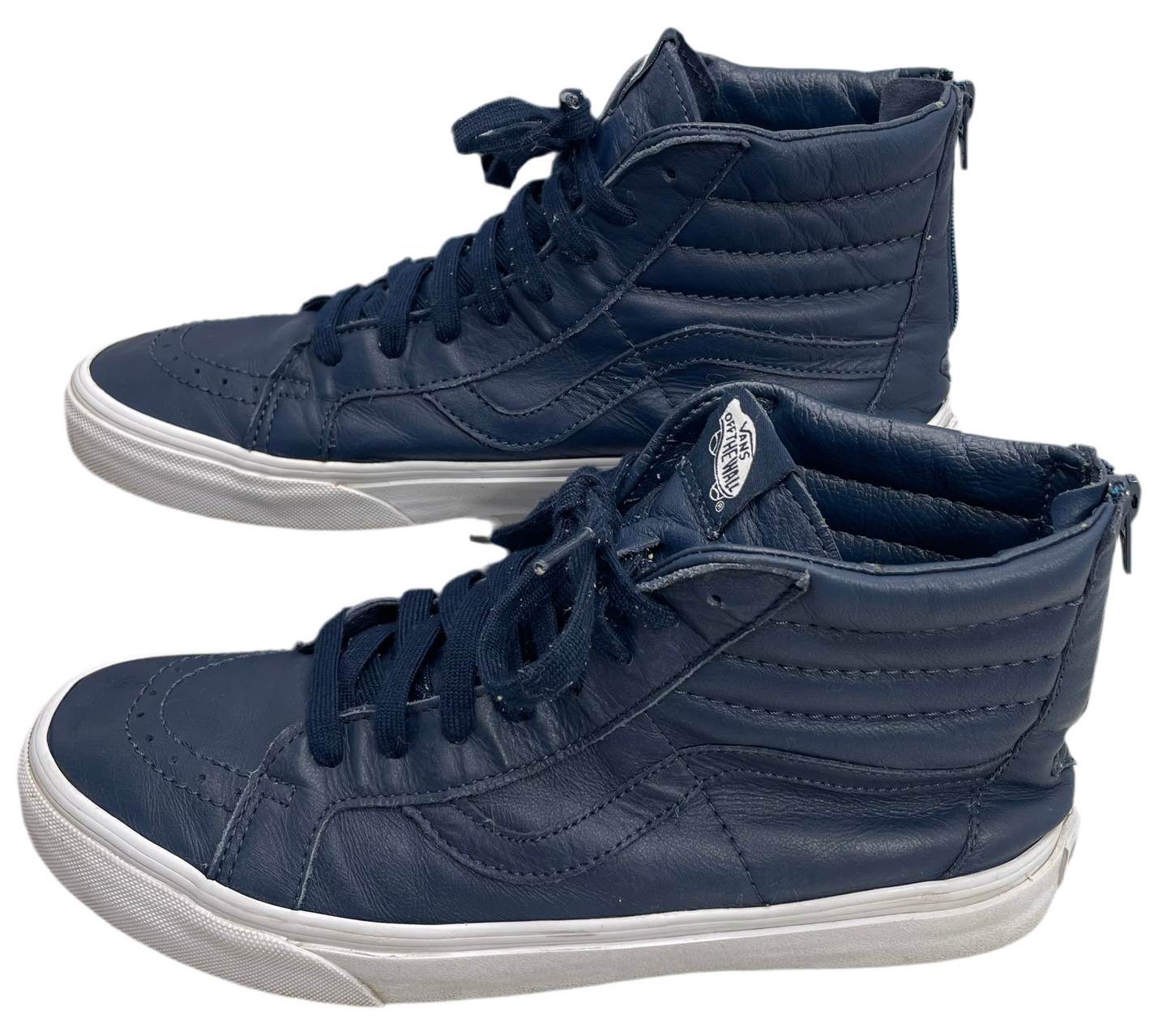 Vans Off the Wall Shoes SK8-Hi Reissue Zip Blue Leather High Tops Blue Wave Logo White Soles M 10.5/W12