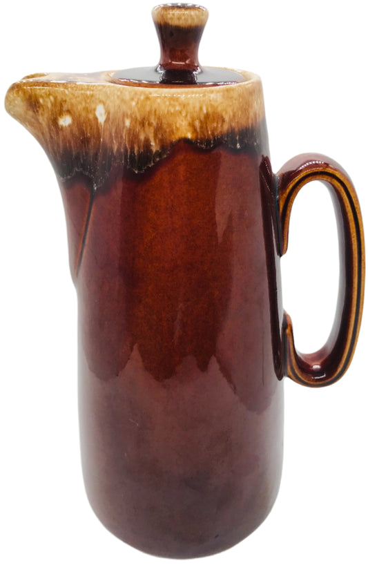 Hull Oven Proof USA Brown Drip Glaze Pitcher w/ Lid 11.25"