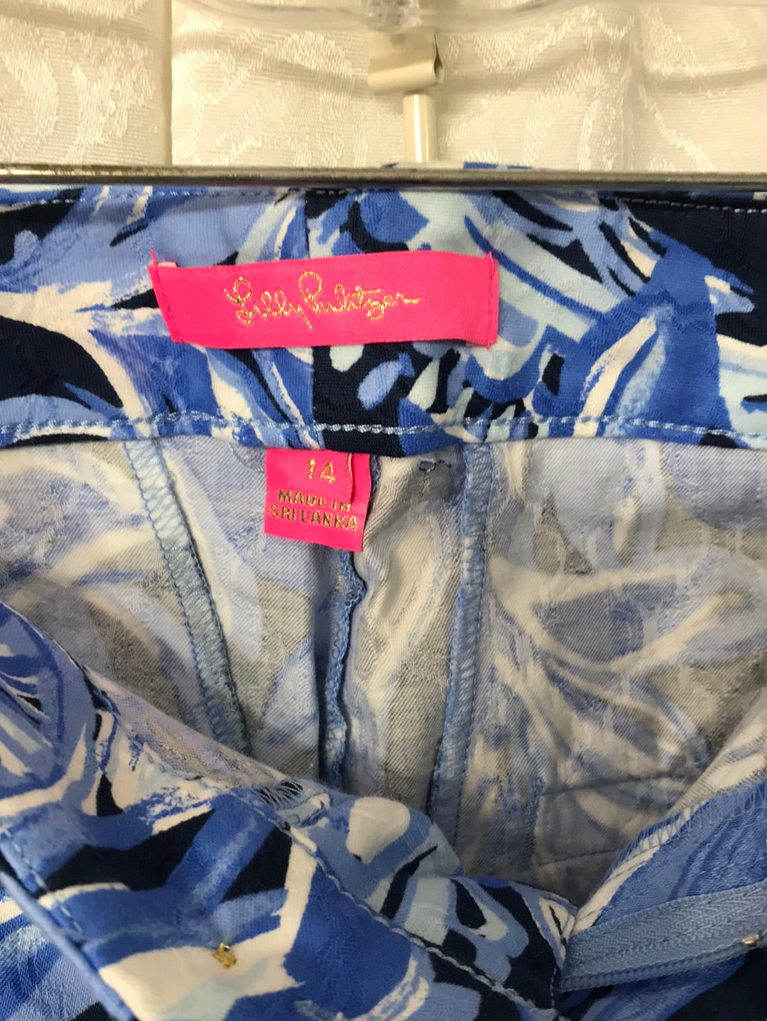 Lilly Pulitzer Dark & Light Blue Floral Print Pants Ladies- 14