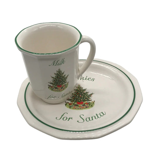 Pfaltzgraff Christmas Heritage Tree Milk & Cookies for Santa Set (Resembles Spode)