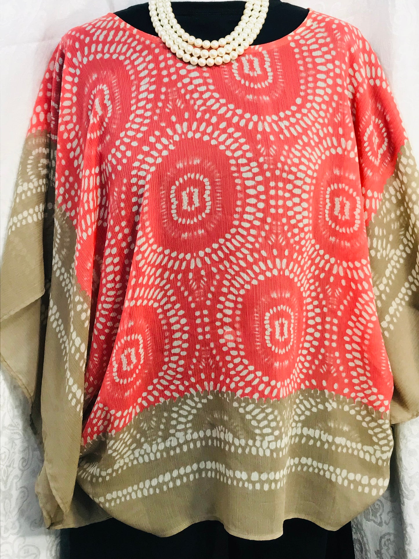 Chicos Sheer Poncho Flowy Top Pink & Tan Ladies OS