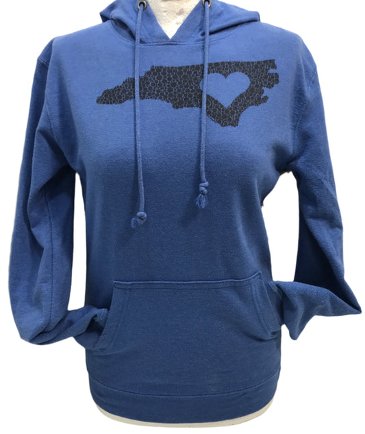 Blue Hoodie NC State Love NC Heart Long Sleeve LT STAIN ON ARM Ladies S