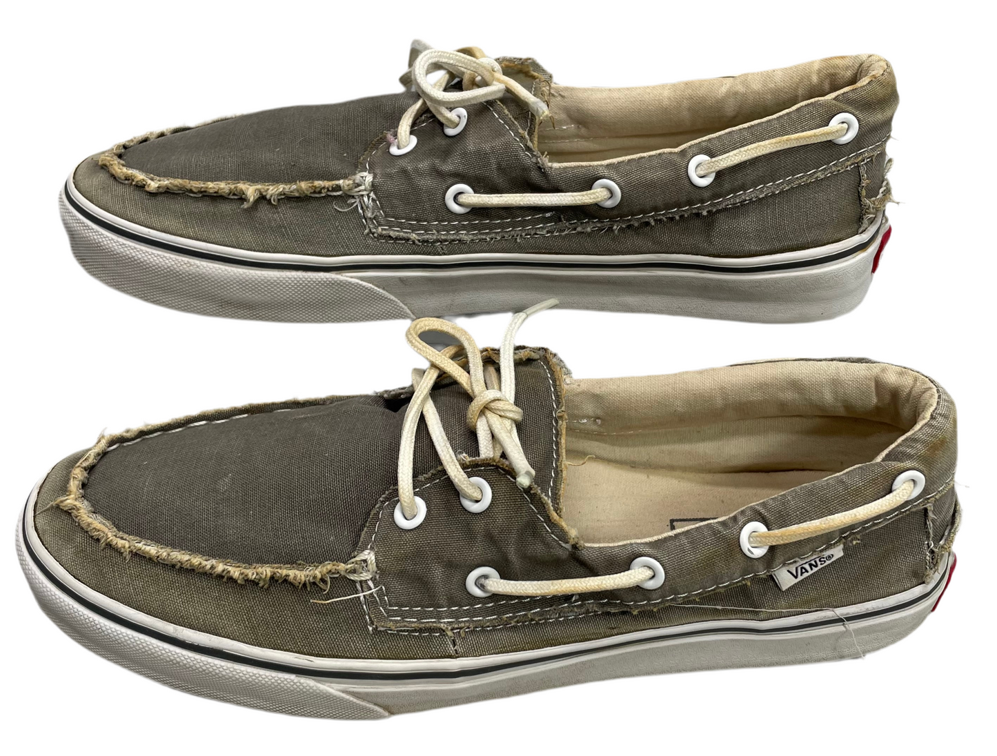 Vans Off the Wall Shoes Low Pewter/Gray Boat Shoe Leather Laces Staining M 10.5