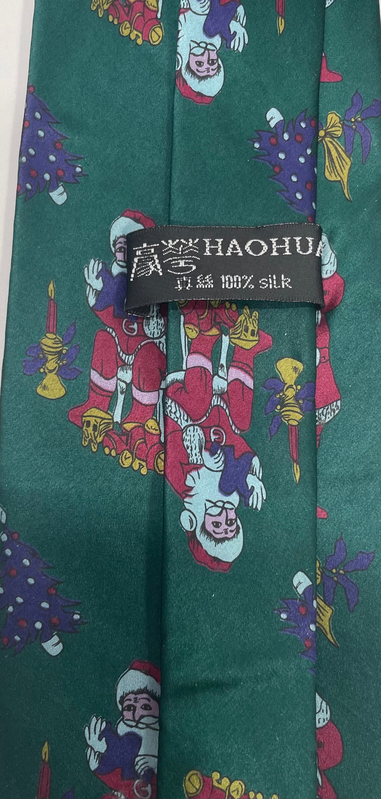 Vintage Haohua Green Silk Santa Claus Christmas Tie