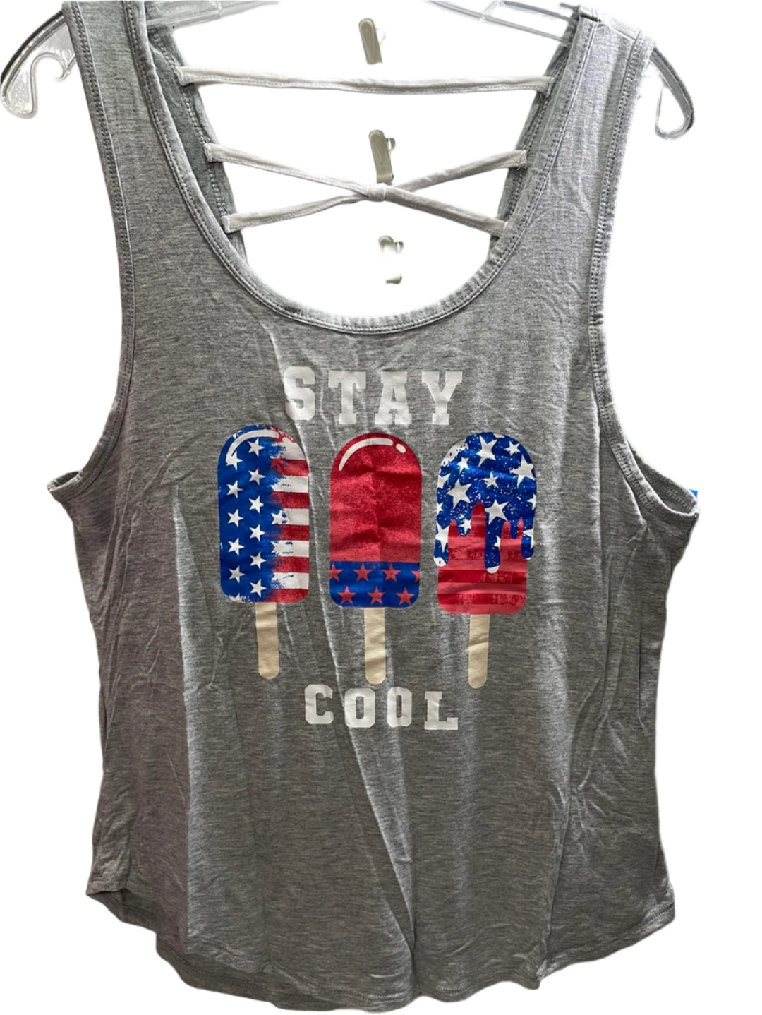 No Boundaries Patriotic Gray Tank Top Stay Cool Popsicle Juniors 11/13