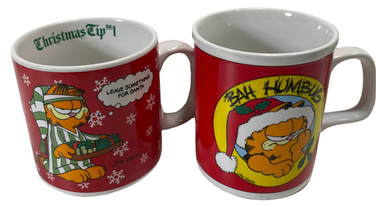 Vintage Garfield Mug Set Jim Davis 1978 Christmas Tip #1 / 1978 Bah Humbug