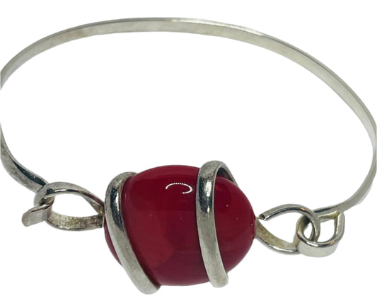 Sterling Silver Handmade Sea Glass Bracelet RED