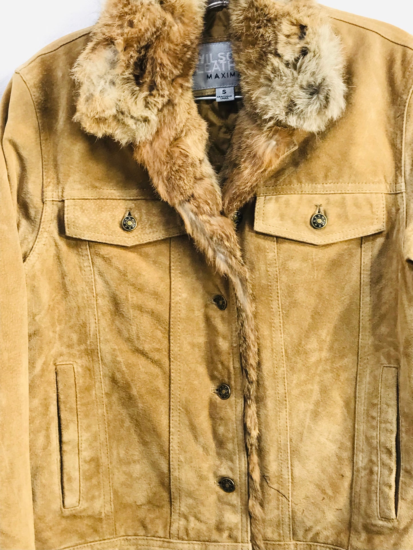 Wilson's Leather Maxima Jacket Tan with Fur Trim PEN MARK ON FRONT Ladies S