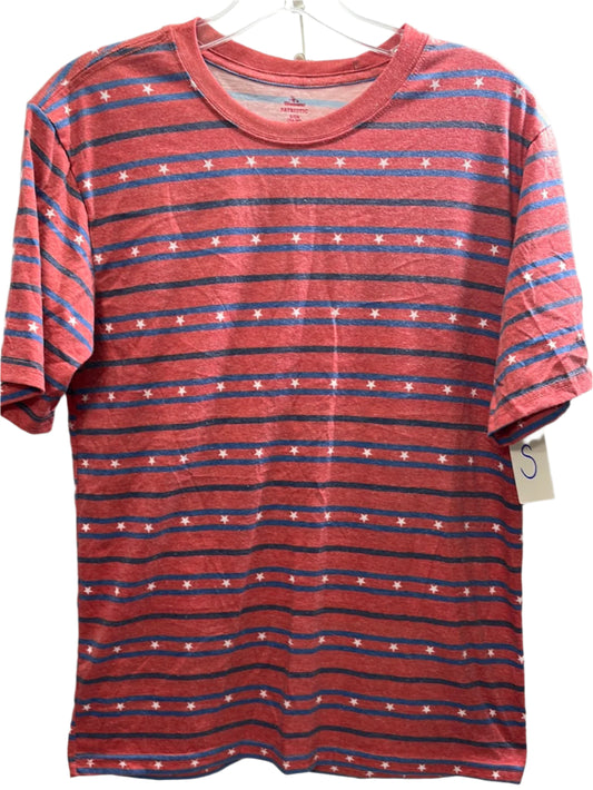 Celebrate Patriotic Shirt Red with Blue Stripes White Stars ADULT S