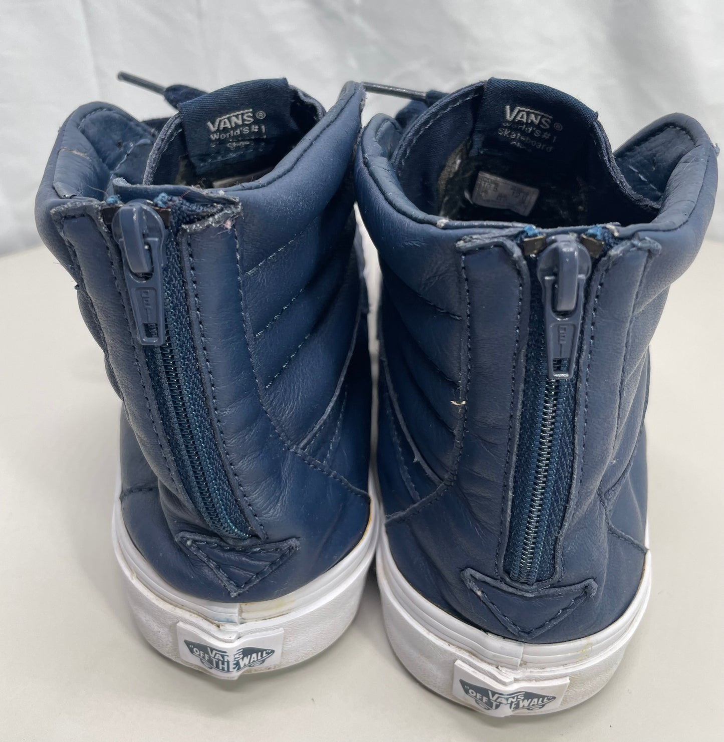 Vans Off the Wall Shoes SK8-Hi Reissue Zip Blue Leather High Tops Blue Wave Logo White Soles M 10.5/W12