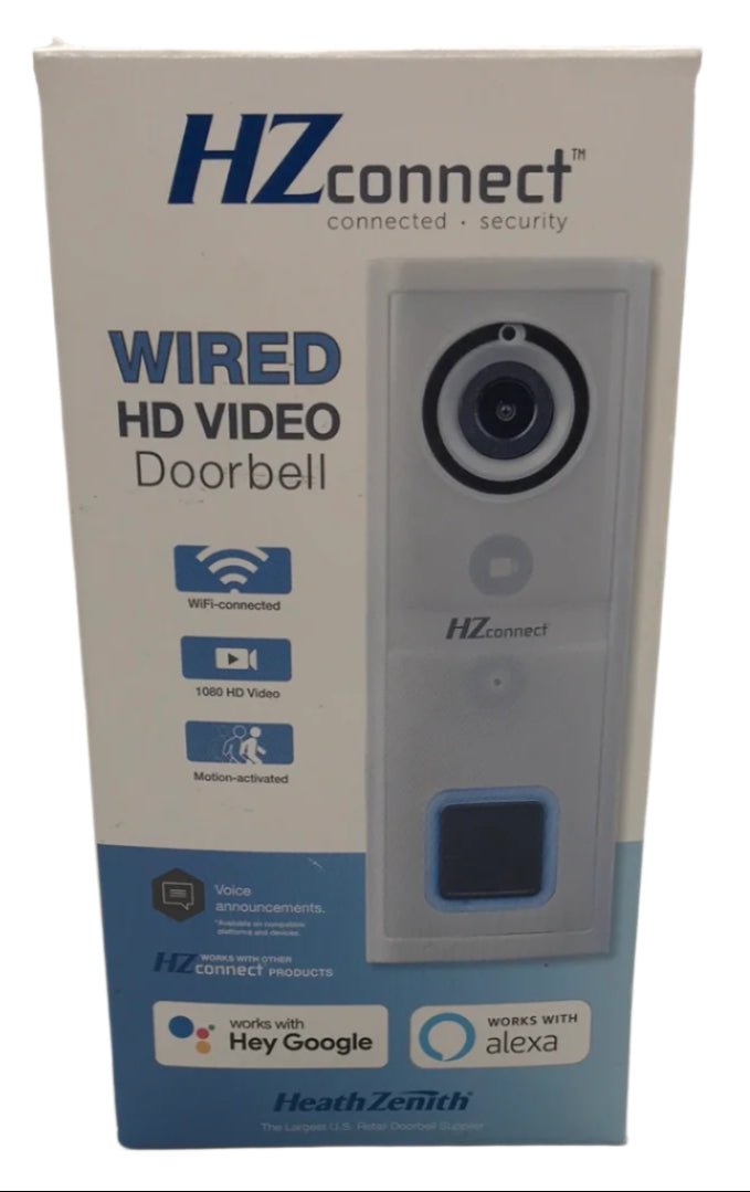 NEW OPEN BOX HZ Connect Wired Video Doorbell Wifi Google, Alexa