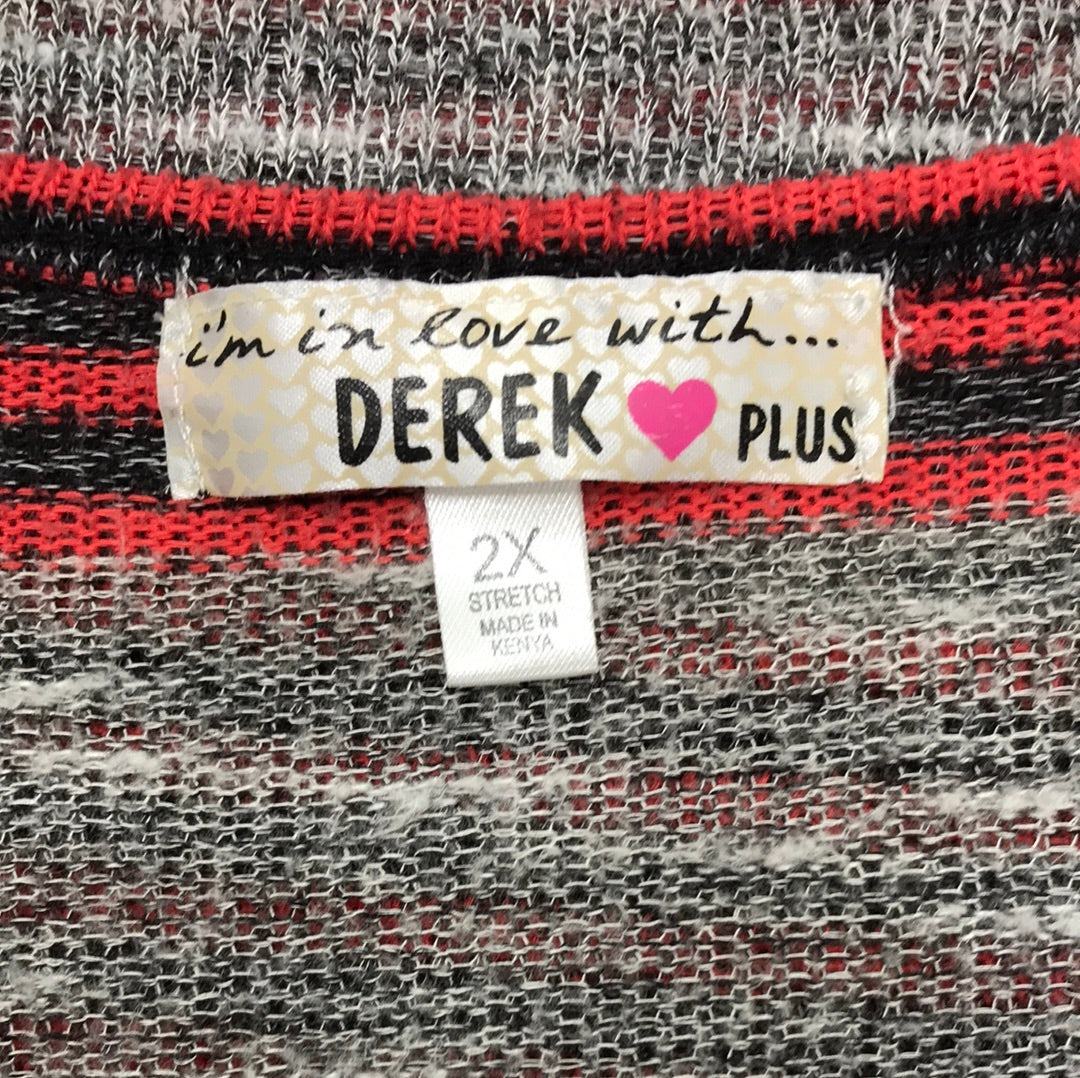 I'm in Love with Derek Sweater V Neck Multi Color Red Black Gray Stripes Juniors 2X