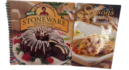 Pampered Chef Stoneware Sensations & Season's Best Recipes Cookbooks 2 Pcs