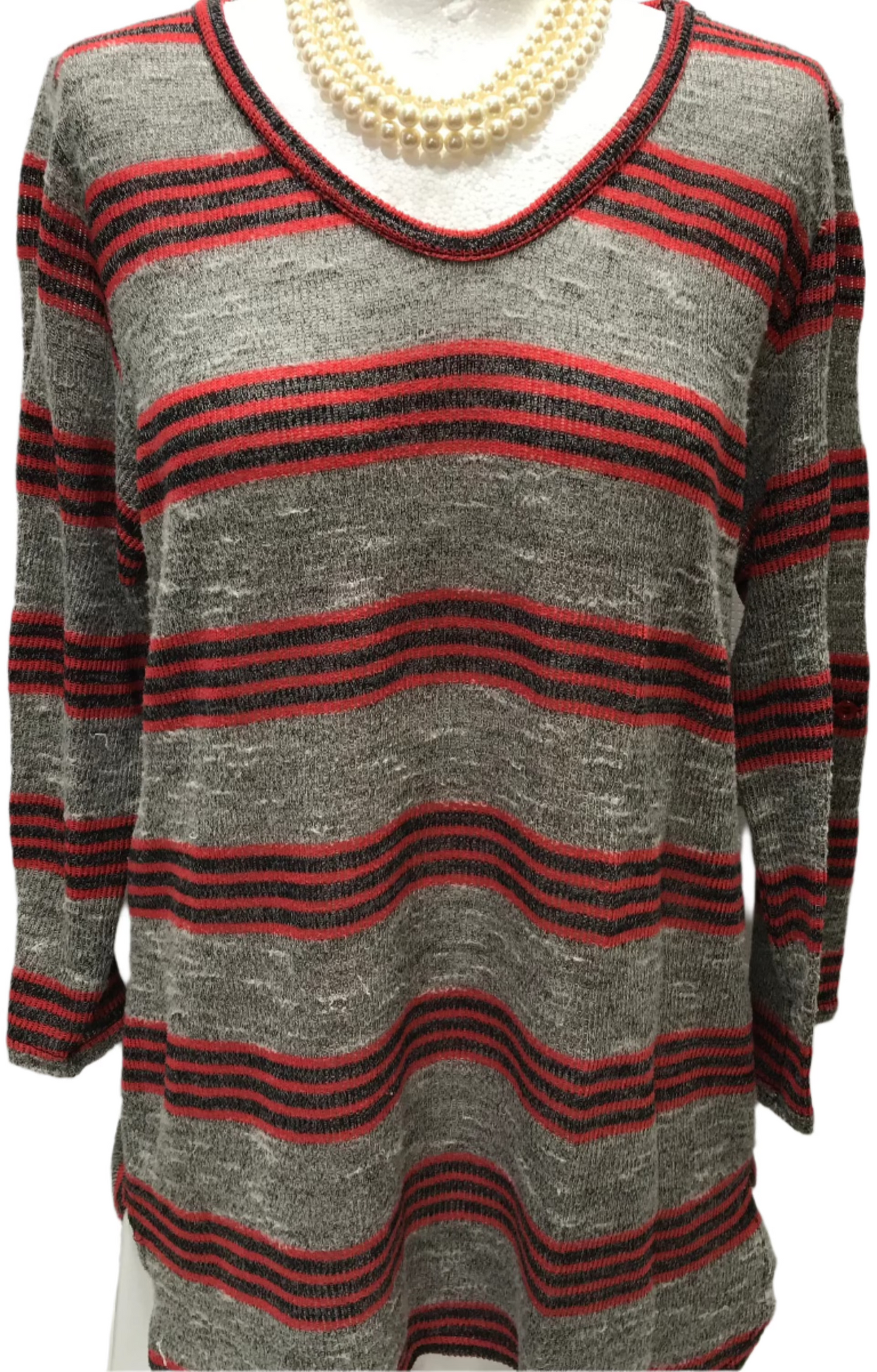 I'm in Love with Derek Sweater V Neck Multi Color Red Black Gray Stripes Juniors 2X